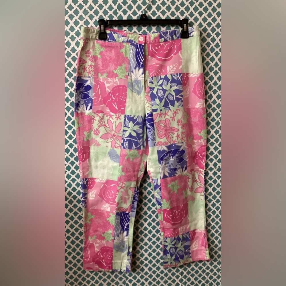 Lilly Pulitzer Vibrant Pink and Blue Floral Pants Size 10